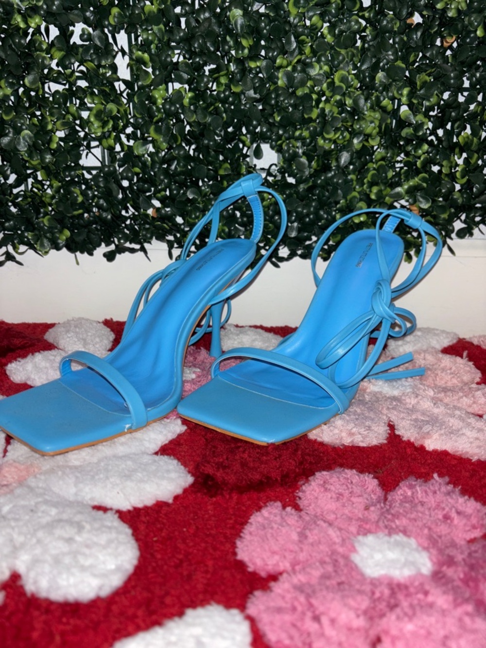 PrettyLittleThing Sky Blue Lace up Square-Toe Heels